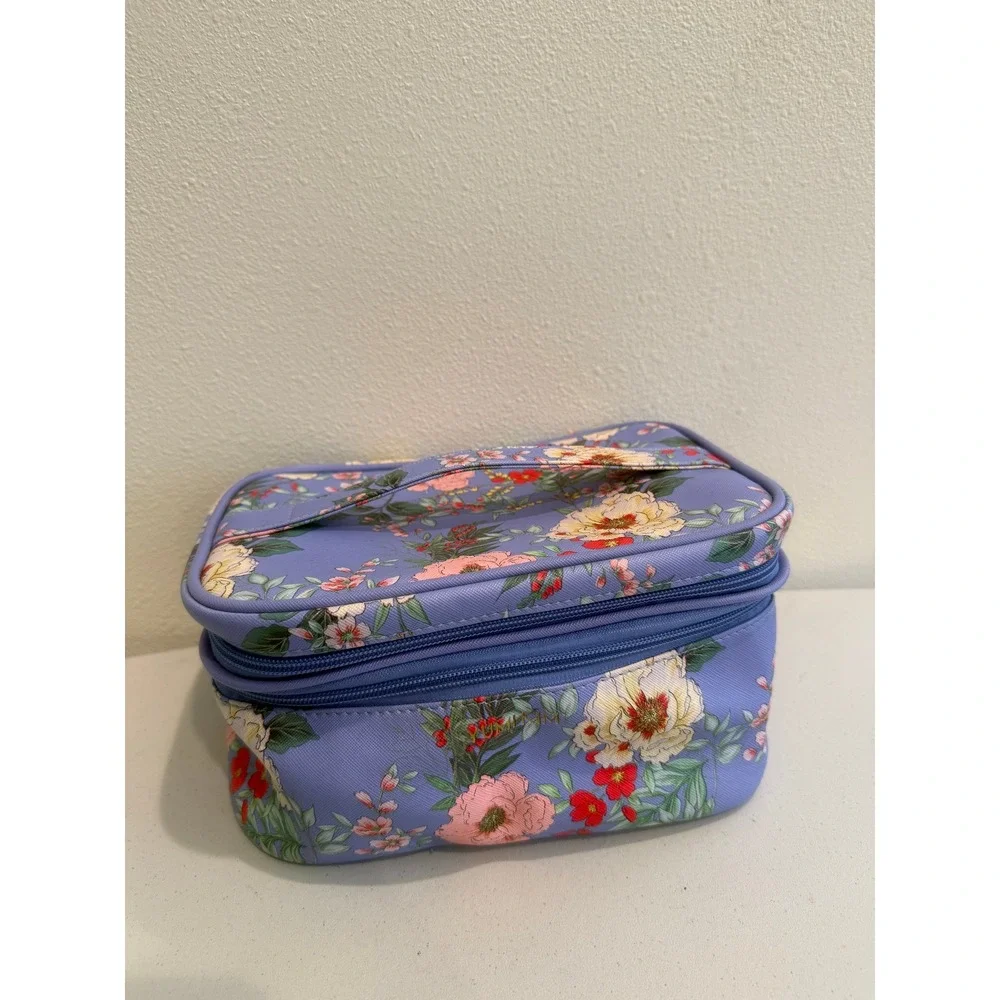 Yumi Kim Floral Makeup Bag Periwinkle Blue Double‎ Layer Travel Vanity Case